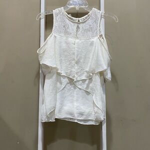 Maurices Ivory Lace Cold Shoulder Blouse XS Boho Ruffle 0237